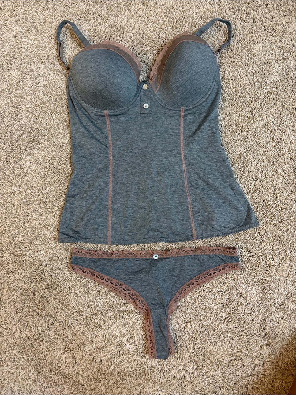 Intimissimi Gray Lace-Trim Cami and Bikini Set - Women's Intimates